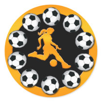 Gold Woman Soccer Player Round Sticker