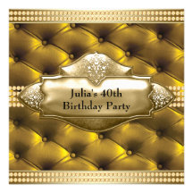 Gold Womans 40th Birthday Party Custom Invitation