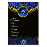 GOLD YELLOW BLACK BLUE SAPPHIRE DAMASK MONOGRAM BUSINESS CARD