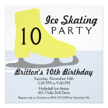 Gold Yellow Skate Date Ice Skating Birthday Party Custom Announcement