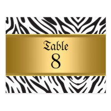 Gold Zebra Party table Numbers Postcard