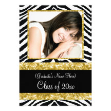 Gold Zebra Sparkle Girls Graduation Party Personalized Announcement
