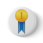 Golden 1st place award with blue ribbon button