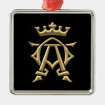 Golden "3-D" Alpha and Omega w/Crown Symbol Christmas Tree Ornament