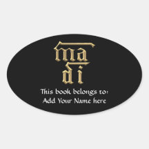 Golden "3-D" Mother of God (Ma Di) Symbol Oval Sticker