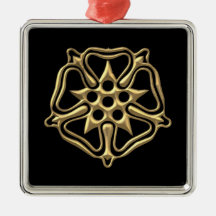 Golden "3-D" Rose Symbol Christmas Tree Ornaments