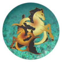 Golden  and Copper Sea Horse Plate