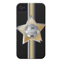 Golden and silver effect Soccer ball Star iPhone 4 Case-Mate Cases