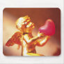 Golden angel holding pink heart, side view, soft mouse pad