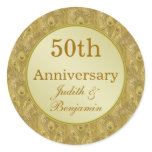 Golden Anniversary on golden peacock background Sticker