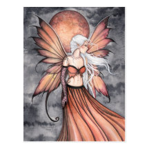 Golden Autumn Fairy Fantasy Art Postcard
