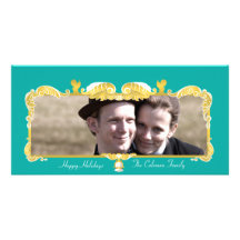 GOLDEN BAROQUE FRAME WITH ANGELS BLUE PHOTO CARD TEMPLATE