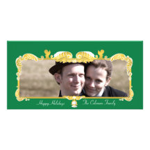 GOLDEN BAROQUE FRAME WITH ANGELS GREEN CUSTOMIZED PHOTO CARD