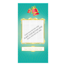 GOLDEN BAROQUE FRAME WITH RED BELLS BLUE CUSTOMIZED PHOTO CARD