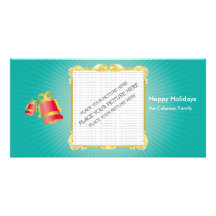 GOLDEN BAROQUE FRAME WITH RED BELLS BLUE CUSTOMIZED PHOTO CARD
