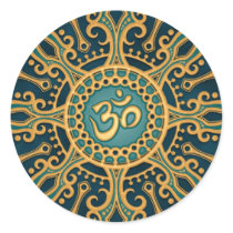 Golden Blue Aum Star Round Stickers
