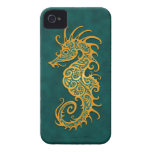 Golden Blue Tribal Seahorse Case-Mate iPhone 4 Case