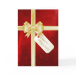 Golden Bow Red Present Holiday card