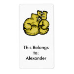 golden boxing gloves graphic personalised shipping label