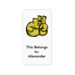 golden boxing gloves graphic personalized address label