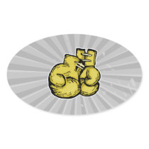 golden boxing gloves graphic oval stickers