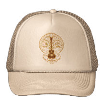 Golden Brown Guitar Tree of Life Mesh Hats