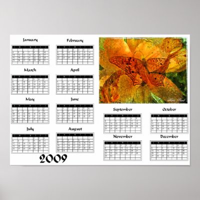 Golden butterfly collage - 2009 Calendar Print by GardenDelightsArts