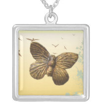 golden butterfly on yellow custom necklace