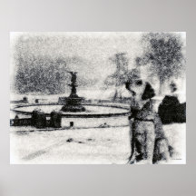 Golden by Bethesda Fountain in snow Posters