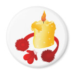 Golden candle with Earmuffs and mittens Refrigerator Magnets