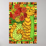 Golden Cat with Roses Posters