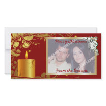 Golden Christmas Candle And Flowers Custom Product Personalized Photo Card