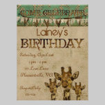 Golden Damask Giraffes  Birthday Invitation invitations