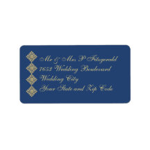 Golden Diamond Damask Blue Wedding Personalized Address Labels