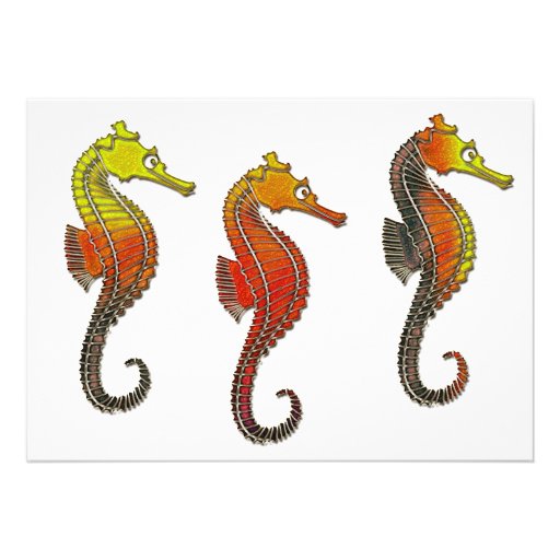 Golden Enameled Seahorse Personalized Announcement