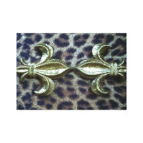 GOLDEN FLEUR DE LIS DUO ON LEOPARD PRINT CANVAS PRINT