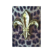 GOLDEN FLEUR DE LIS ON LEOPARD WRAPPED CANVAS GALLERY WRAPPED CANVAS