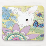 Golden Floral Bunny Mouse Pad