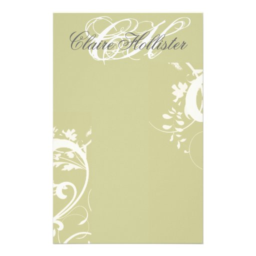Golden Floral  Monogrammed Custom Stationery