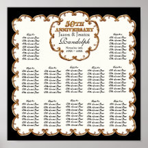 Golden French Swirl 50th Reception Seating Chart Posters