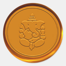 Golden Ganesha Wax Seal Round Sticker