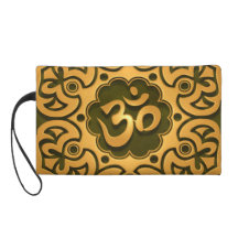 Golden Green Aum Design Wristlet