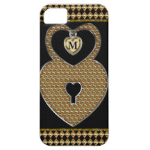 Golden Heart Lock With Charm Monogram