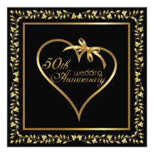 Golden heart with ribbon 50th anniversary announcement