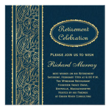Golden leaves on dark blue Retirement Party Custom Invitations