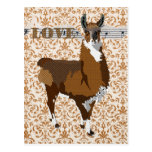 Golden Llama Love Damask  Postcard
