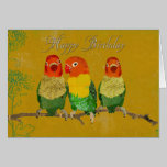 Golden Love Birds  Birthday  Card cards