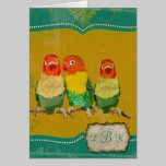 Golden Love Birds Monogram Notecard cards