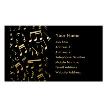 Golden musical notes on Black background Business Card Templates