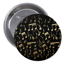 Golden musical notes on Black background Button